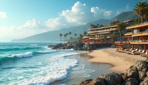 tayrona,beach resort,beachfront,seaside resort,alanya,vallarta,ixtapa,dream beach,mountain beach,palmilla,tropical beach,oceanfront,caribbean beach,beach landscape,acapulco,the hotel beach,cabos,mazatlan,beautiful beaches,brazilian beach,Photography,General,Realistic