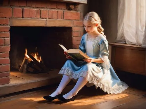 little girl reading,jane austen,girl studying,child with a book,blonde woman reading a newspaper,children's fairy tale,cinderella,read a book,girl in a historic way,fairy tale character,reading,relaxing reading,fireplace,doll's house,blonde sits and reads the newspaper,child's diary,women's novels,fairy tales,a fairy tale,elsa,Art,Classical Oil Painting,Classical Oil Painting 41