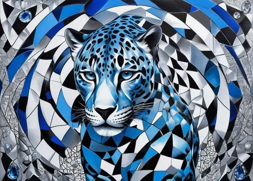 blue tiger,diamond zebra,leos,glass painting,tigr,panthera,vasarely,tigon,zebre,blue painting,blue and white,zebra pattern,panthera leo,macan,azulejo,tigar,lionnel,leonine,acinonyx,bluefire,Art,Artistic Painting,Artistic Painting 45