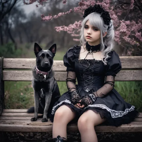 gothic fashion,gothic portrait,gothic style,gothic dress,girl with dog,gothic,pet black,gothic woman,black shepherd,goth,companion dog,black and dandelion,cosplay image,dark gothic mood,victorian lady,goth woman,goth festival,goth like,goth subculture,dog and cat,Conceptual Art,Daily,Daily 01