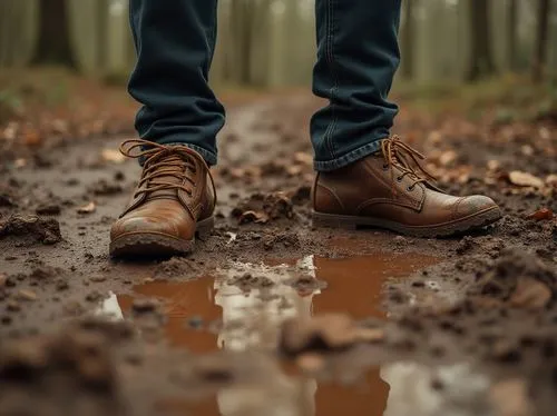 Muddy terrain, earthy tone, natural texture, irregular shape, rough surface, cracked pattern, dry mud, wet mud, puddles, reflection, subtle color variation, organic form, abstract composition, warm li