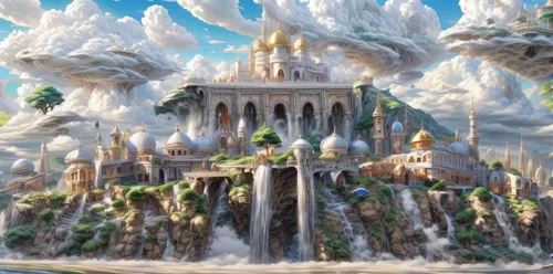 fantasy world,water castle,fantasy city,fairy tale castle,fantasy landscape,fairy world,3d fantasy,mushroom island,fantasy picture,dream world,bird kingdom,whipped cream castle,wasserfall,elves flight,castle of the corvin,flying island,mushroom landscape,atlantis,floating island,tokyo disneyland