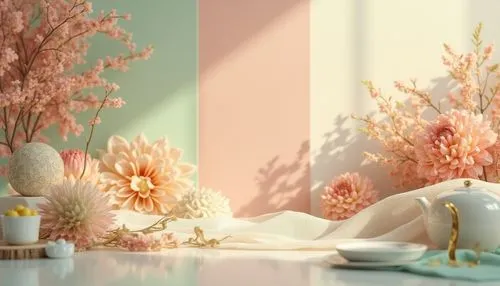 pastel wallpaper,easter background,easter décor,pastel colors,spring background,teacup arrangement,floral background,3d background,flower background,easter theme,soft pastel,easter pastries,springtime background,floral with cappuccino,tulip background,tablecloths,spring leaf background,chrysanthemum background,3d render,paper flower background,Photography,General,Realistic