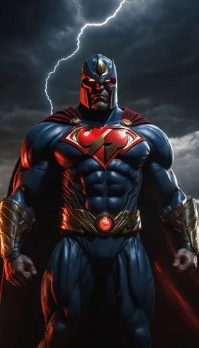 Darkseid, Omega symbol, Apokolips, New Gods, evil eyes, red skin, muscle-bound physique, iconic Omega symbol on chest, black and gray costume, metallic armor, cape flowing behind, standing, dramatic p