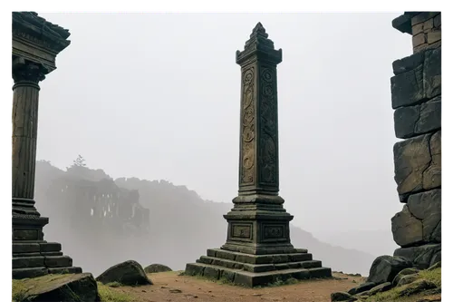 valley of desolation,obelisks,stanage,raigad,kirkyard,khachkars,stone towers,rivington,cenotaphs,mausoleum ruins,necropolis,megaliths,celtic cross,pillars,the ruins of the,monoliths,doric columns,todmorden,vyrnwy,graveyards,Illustration,Realistic Fantasy,Realistic Fantasy 28