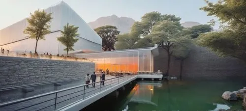 futuristic art museum,water cube,hydropower plant,bjarke,renderings,3d rendering