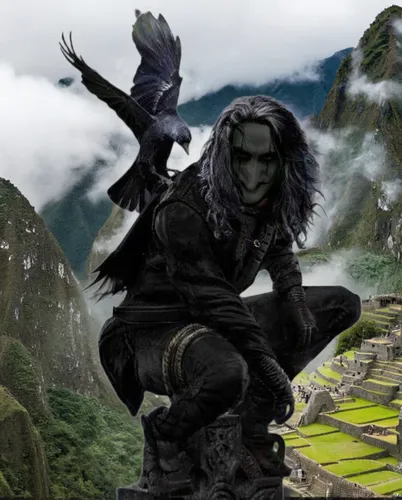 machu pi,raven rook,marvel of peru,machu,machu pichu,vax figure,the spirit of the mountains,monsoon banner,sphinx pinastri,dark elf,raven sculpture,raven bird,machupicchu,king of the ravens,fantasy pi