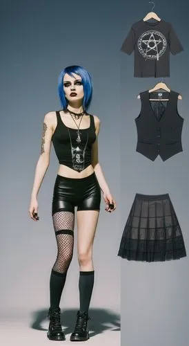 derivable,punk design,goth woman,fashion doll,fashionable clothes,paper doll,Illustration,American Style,American Style 10