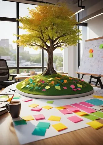 post-it notes,sticky notes,cardstock tree,colorful tree of life,flourishing tree,creative office,blur office background,sticky note,post its,post it note,post-it note,penny tree,flower tree,conference table,3d rendering,modern office,meeting room,painted tree,kanban,steelcase,Illustration,Realistic Fantasy,Realistic Fantasy 04