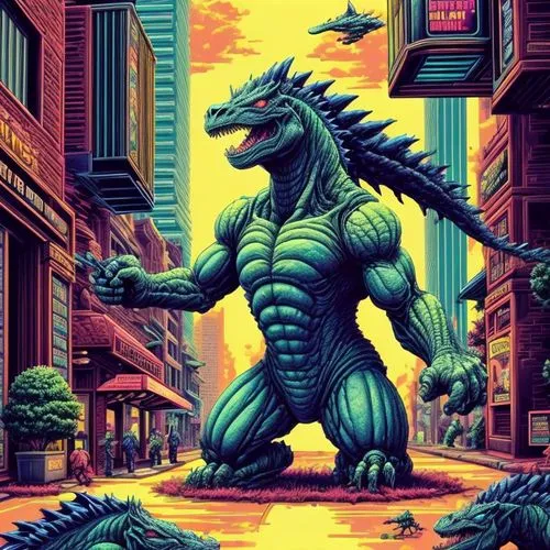 no deformity,godzilla and the city digital art print,kaijuka,godzilla,kaiju,spacegodzilla,zilla,gojira,gamera,mechagodzilla,upazilla,ladinos,terrax,trexlertown,gigan,saurian,baragon,dinos,dinoire,dino