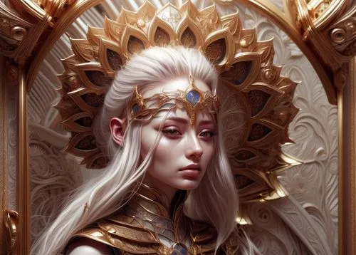 golden crown,fantasy portrait,vestal,golden wreath,gold crown,elenore,estess,jaina,priestess,elona,lorimar,galadriel,elven,elendil,sisoulith,ellinor,oerth,eressa,custodes,sotha