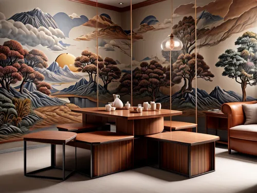 oriental painting,japanese restaurant,japanese-style room,chinese restaurant,dining room,breakfast room,japanese floral background,wall painting,japanese background,mandarin house,alpine restaurant,dining table,dongfang meiren,chinese screen,chinese style,interior design,background pattern,coffee background,meeting room,search interior solutions