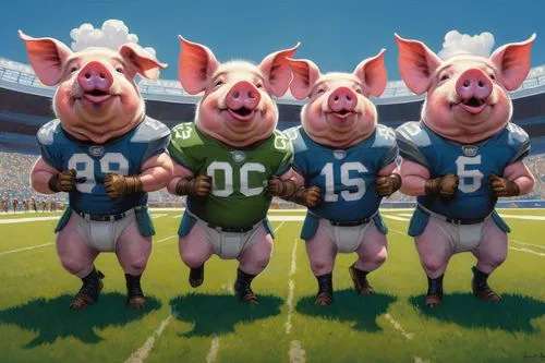 pigskin,pigs,pig roast,pig's trotters,hogs,piglets,nfl,six-man football,national football league,the bears,eight-man football,pig,rams,football team,suckling pig,bay of pigs,barnyard,super bowl,farm animals,pork,Illustration,Retro,Retro 07