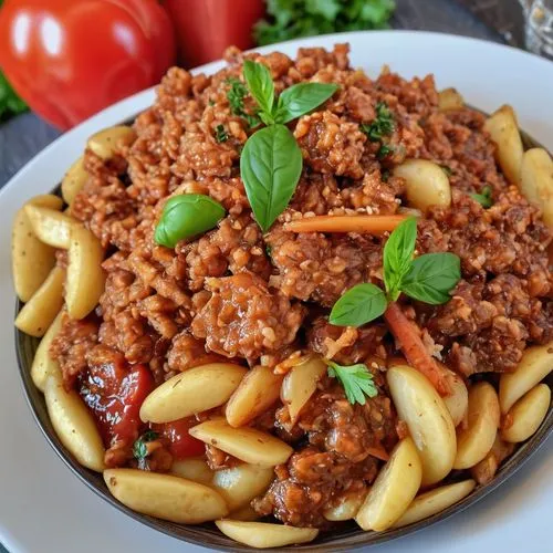 bolognese,beef goulash,bolognesi,arditi,rotini,riccioli,goulash,penne,picadillo,meat sauce,ragu,minced meat,bigos,macarounas,macaronesian,fusilli,macaranga,minced beef steak,cavatelli,magliocchetti,Photography,General,Realistic