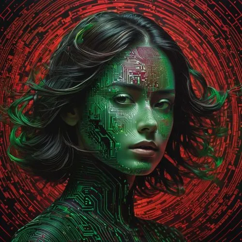 gamora,green skin,neon body painting,leota,elphaba,android inspired,digital art,red and green,fantasy portrait,medusa,bodypaint,world digital painting,fui,katniss,cyborg,infection,cortana,enchantress,suspiria,digital artwork,Photography,Artistic Photography,Artistic Photography 11