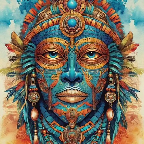 pachamama,aztec,shamanic,tribal,tribal chief,shaman,native american,psychedelic art,third eye,boho art,shamanism,multicolor faces,ojos azules,totem,avatar,native,indian headdress,indigenous,american indian,buddha