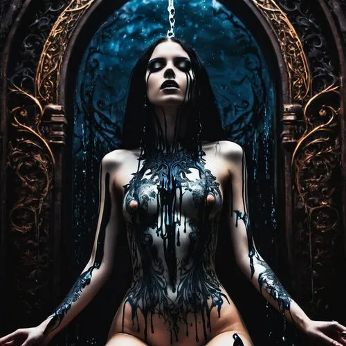 mirror of souls,enchantress,water nymph,witchblade,priestess,gothika,sirenia,lacrimosa,bodypaint,bodypainting,the enchantress,rusalka,siren,demoness,hekate,encased,enthrall,dark angel,syren,mediatrix,Illustration,Realistic Fantasy,Realistic Fantasy 46