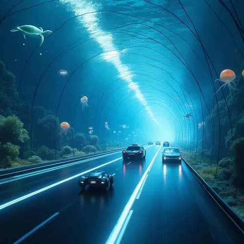 undersea,road dolphin,aquarium,futuristic landscape,underwater background,deep sea