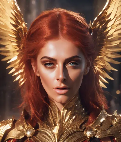 fire angel,mary-gold,golden crown,archangel,golden mask,golden unicorn,gold crown,angel face,gold mask,angel,queen cage,fantasy portrait,fantasy woman,golden eyes,the archangel,golden heart,garuda,gol