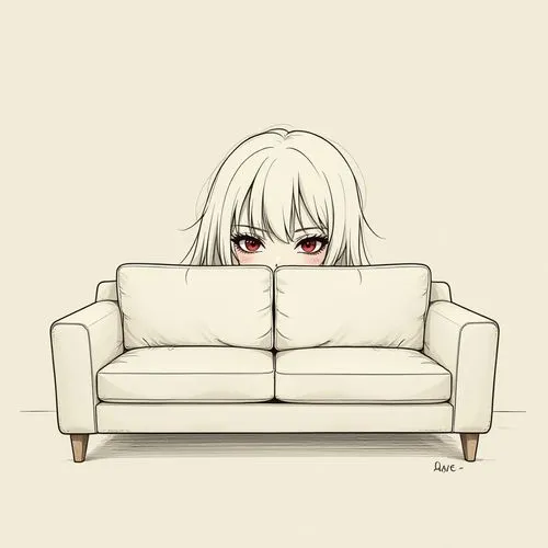 sofa,couch,hikikomori,futon,loveseat,sitting on a chair,Illustration,Black and White,Black and White 01