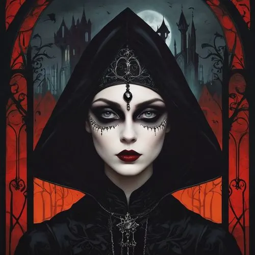 gothic portrait,gothic woman,gothic fashion,gothic style,gothic,dark gothic mood,vampire woman,vampire lady,vampira,goth woman,queen of hearts,widow,sorceress,priestess,dark art,crow queen,the witch,the enchantress,halloween poster,vampire,Art,Artistic Painting,Artistic Painting 33