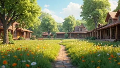 sylvania,dandelion hall,clover meadow,butterfields,home landscape,green meadow,spring meadow,summer meadow,small meadow,knight village,arrietty,grassfields,salt meadow landscape,wooden houses,shire,flower meadow,alpine village,wooden path,springtime background,ludgrove,Photography,General,Realistic