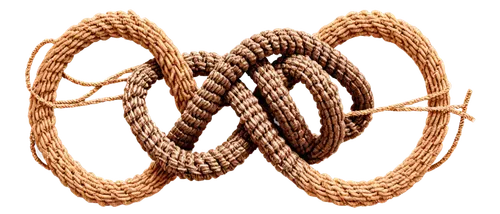 Circle rope, coiled shape, brown texture, rough surface, metallic sheen, tangled threads, center focal point, shallow depth of field, warm lighting, 3/4 composition, PNG transparent background.,jute r