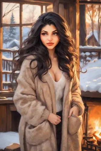 dawnstar,fur coat,winter background,lumidee,syberia,gothel,Digital Art,Impressionism