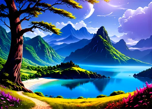 landscape background,purple landscape,mountain landscape,nature background,mountain scene,mountainous landscape,cartoon video game background,mountains,an island far away landscape,fantasy landscape,nature landscape,mountain world,mountain lake,paisaje,alpine landscape,beautiful landscape,mountainlake,high landscape,mountain range,mountain,Illustration,Realistic Fantasy,Realistic Fantasy 37