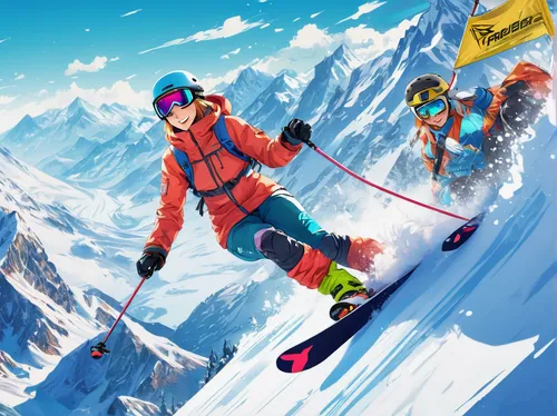 alpine skiing,ski cross,ski equipment,freestyle skiing,ski race,skiers,ski mountaineering,cable skiing,skiing,ski touring,speed skiing,steep,downhill ski binding,ski binding,skier,winter sports,ski,piste,ski rope,telemark skiing,Illustration,Japanese style,Japanese Style 03