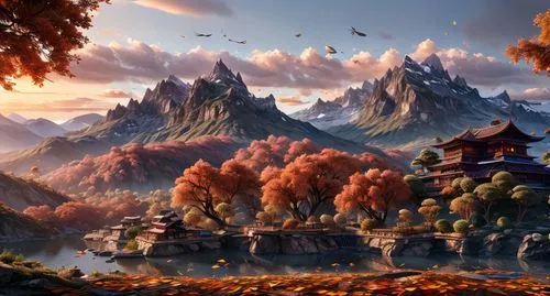 autumn mountains,autumn background,fantasy landscape,autumn landscape,mountain scene,landscape background