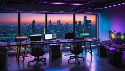 computer room,the server room,modern office,pc tower,computer workstation,cyberscene,workstations,computacenter,creative office,cyberpunk,cybertown,working space,offices,cybercity,cyberview,cybercafes,cyberport,computerland,computerized,colored lights,Art,Classical Oil Painting,Classical Oil Painting 14