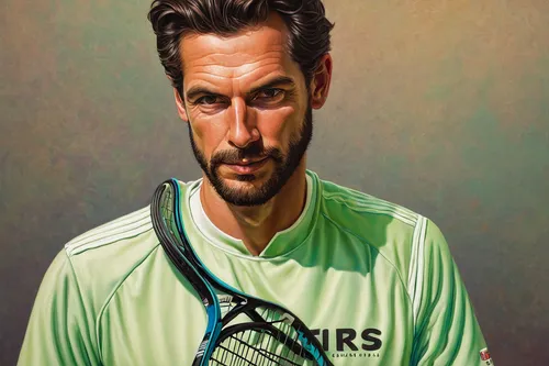 cricketer,tennis player,goalkeeper,handball player,racquet sport,berger picard,oil painting on canvas,italian painter,sports jersey,painter,racquet,oil on canvas,frontenis,soccer player,limited overs cricket,villas,painting technique,oil painting,cricket bat,sports hero fella,Conceptual Art,Daily,Daily 25