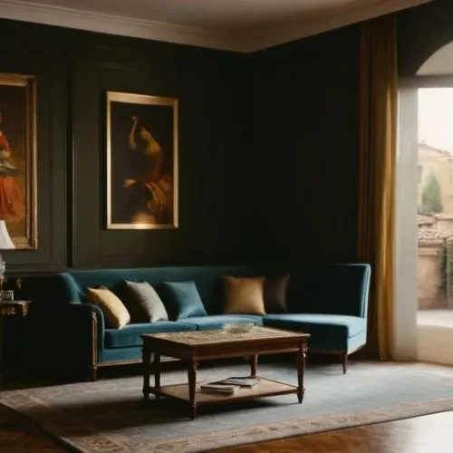 living room venetian style
,a couch is on the hardwood floor in front of a picture,zoffany,sitting room,minotti,blue room,fromental,cassina