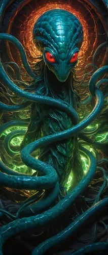 cuthulu,merfolk,medusa gorgon,ringed-worm,medusa,alien warrior,gorgon,sea god,extraterrestrial,supernatural creature,merman,moray,god of the sea,argus,angler,sci fiction illustration,ilightmarine,bioluminescence,cg artwork,patrol,Photography,General,Fantasy