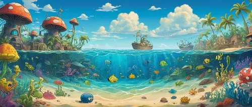 underwater background,coral reef,underwater playground,cartoon video game background,underwater landscape,under sea,underwater oasis,under the sea,ocean paradise,ocean floor,aquarium,mermaid background,fairy world,mushroom island,ocean underwater,children's background,underwater world,ocean background,cube sea,lagoon,Illustration,Abstract Fantasy,Abstract Fantasy 09