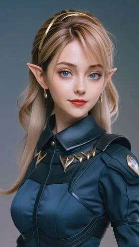 elf woman face model, suit,, angular cheekbones,  Strong and angular mandibule, smile,concept of blonde elf woman in blue suit,elf,male elf,elona,anduin,jaina,edea,Unique,3D,3D Character