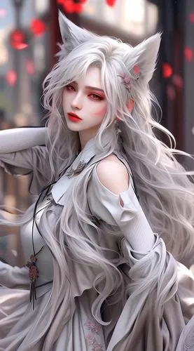 kitsune,nebelung,3d figure,white rose snow queen,artist doll,white cat,gray kitty,angel figure,doll figure,gray cat,painter doll,monsoon banner,porcelain rose,artemis,eris,game figure,alice,kotobukiya,female doll,fuki