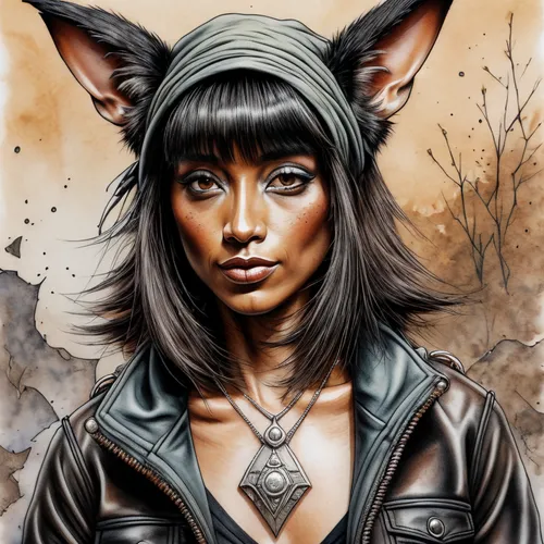 kit fox,fantasy portrait,huntress,black shepherd,desert fox,fantasy art,cat warrior,sand fox,manchester terrier,toy manchester terrier,warrior woman,world digital painting,redfox,custom portrait,feline look,sorceress,kat,digital painting,feline,the enchantress