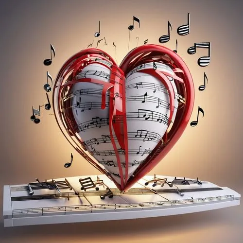 Create a picture of a 3D heart, with musical notes on and around it. Text “ You make my heart sing “ the heart appears to be smiling and singing,music book,heart clipart,songbook,music paper,musical p