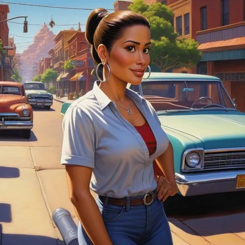 retro woman,retro girl,retro women,cortez,simca,tropico,vettriano,car hop,50's style,chicana,aoc,pauling,girl and car,car mechanic,declasse,vidya,tupelo,chicanas,scummvm,gta,Illustration,American Style,American Style 07