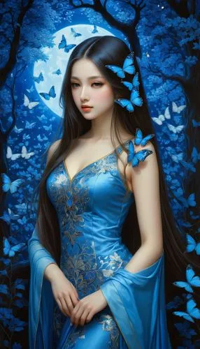 blue enchantress,fantasy picture,blue rose,fantasy art,blue moon rose,fantasy portrait,Illustration,Realistic Fantasy,Realistic Fantasy 08