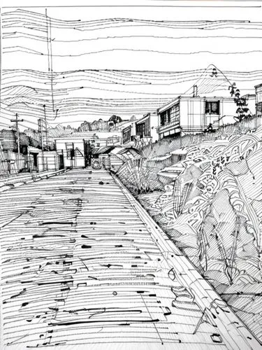 camera drawing,pen drawing,line drawing,beach huts,sheet drawing,pencil lines,mono-line line art,muizenberg,dungeness,row of houses,game drawing,wooden houses,scribble lines,human settlement,digital,h