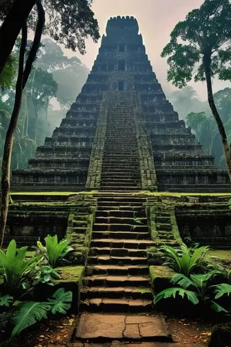 step pyramid,tikal,pakal,yavin,palenque,eastern pyramid,stone pyramid,viriya,vimana,pyramid,bonampak,bipyramid,nalanda,mayan,azteca,pyramide,calakmul,aztecas,copan,yantra,Illustration,Realistic Fantasy,Realistic Fantasy 46