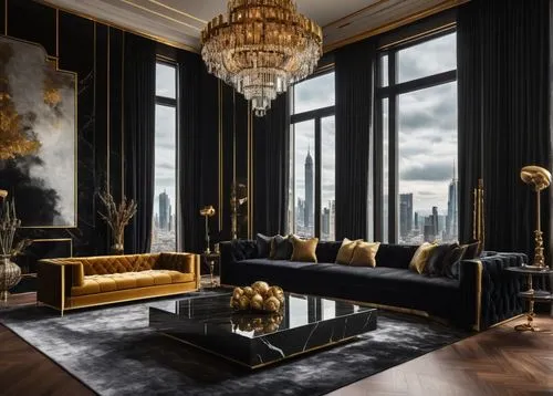 luxury home interior,opulently,opulent,opulence,penthouses,luxe,ornate room,livingroom,great room,minotti,black and gold,gold and black balloons,poshest,sitting room,claridge,luxury property,balmain,living room,apartment lounge,luxurious,Illustration,Paper based,Paper Based 28