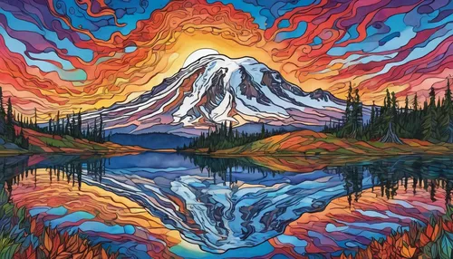 stratovolcano,volcano,fire mountain,volcanos,vermilion lakes,mountain sunrise,lava,eruption,denali,volcanoes,rainier,mount hood,mt hood,mount rainier,acid lake,fire in the mountains,kamchatka,volcanic,volcanic landscape,volcanism,Illustration,Black and White,Black and White 05