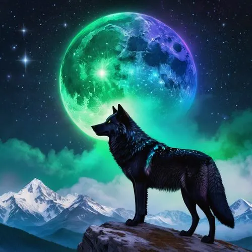 constellation wolf,blackwolf,howling wolf,timberwolves,purple moon,wolfen,Illustration,Realistic Fantasy,Realistic Fantasy 20