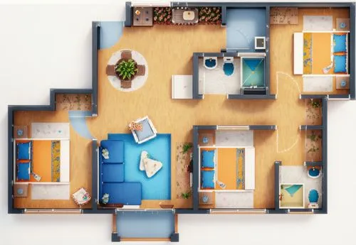 a room with two beds, sofas and a table,floorplan home,an apartment,shared apartment,floorplans,apartment,habitaciones,Anime,Anime,General