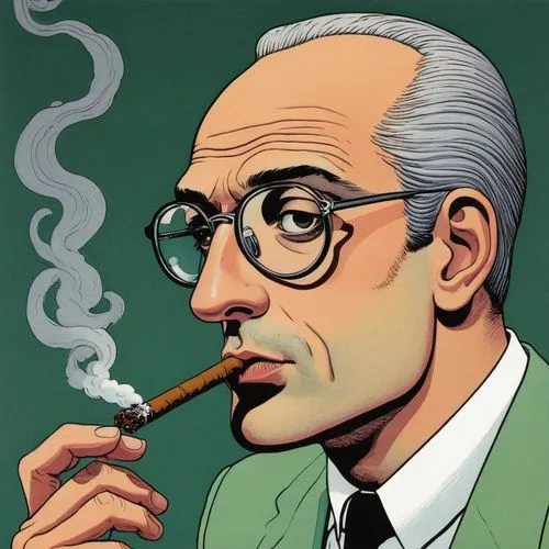 a worm smoking a cigarrete,a cartoon man in a suit and tie with glasses holding a pipe,brubaker,kurtzman,wertham,smoking man,fumetti,palmiotti,Illustration,American Style,American Style 15