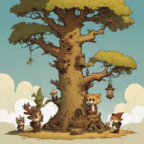 baobabs,baobab,tree house,treehouse,cats in tree,treehouses,Illustration,Children,Children 04